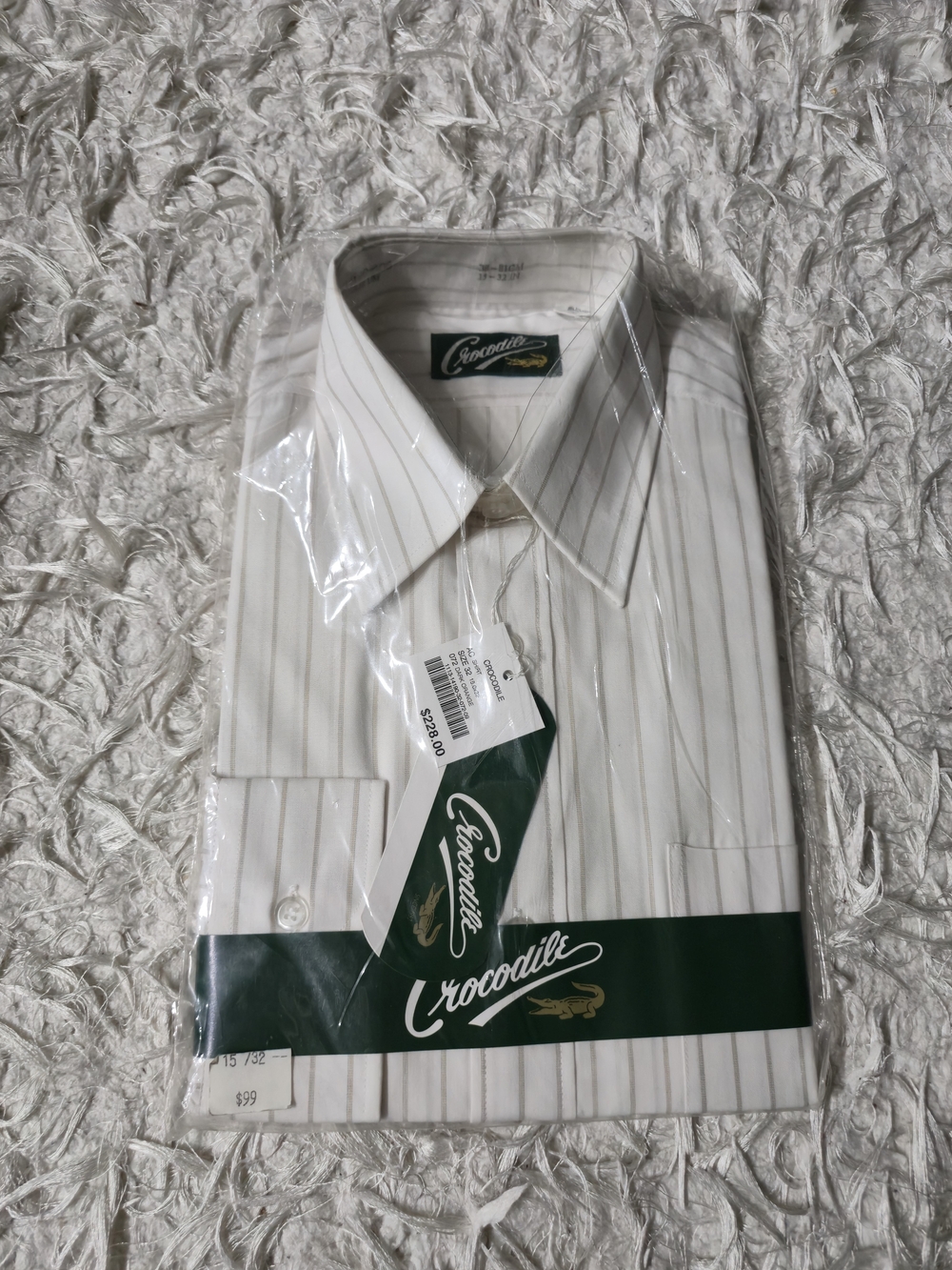 Vintage Crocodile Men’s Dress Shirt 15 1/2 32 White Striped NOS Long Sleeve